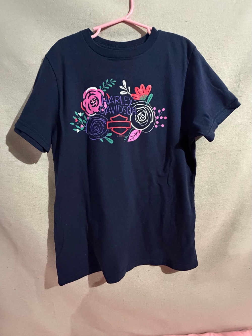 Girl Harley-Davidson Navy Tee with Bright Floral Logo